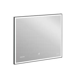 Зеркало для ванной LED 011 design 100x80 с подсветкой часы металл. рамка прямоугольное